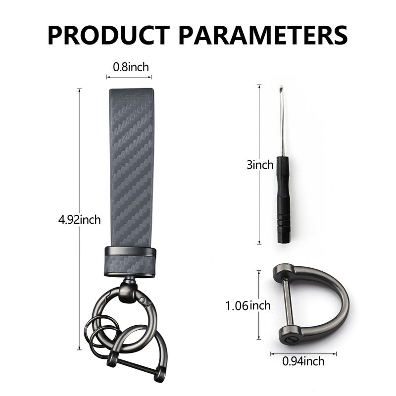 Turcee Carbon Fiber Car Keychain Automotive Interior Accessories Keychains Leather Car Key Fob Car Accessories Key Ring&Anti-Lost D-Ring(Premium Grey) - Image 2